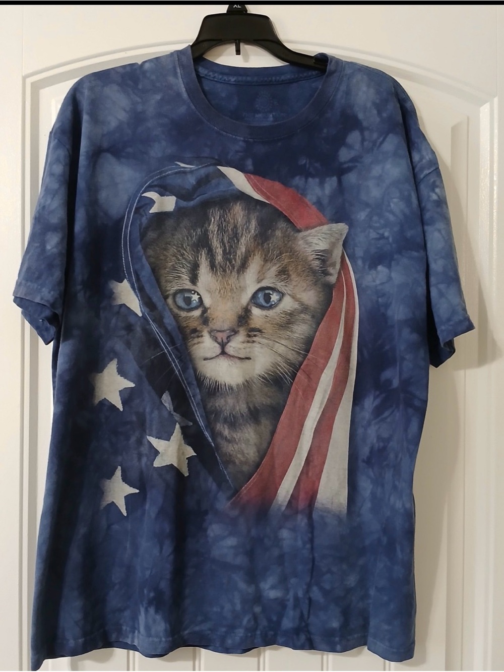 Vtg The Mountain Kitty Cat American Flag Tie Dye T Shirt XL Made In USA *READ*